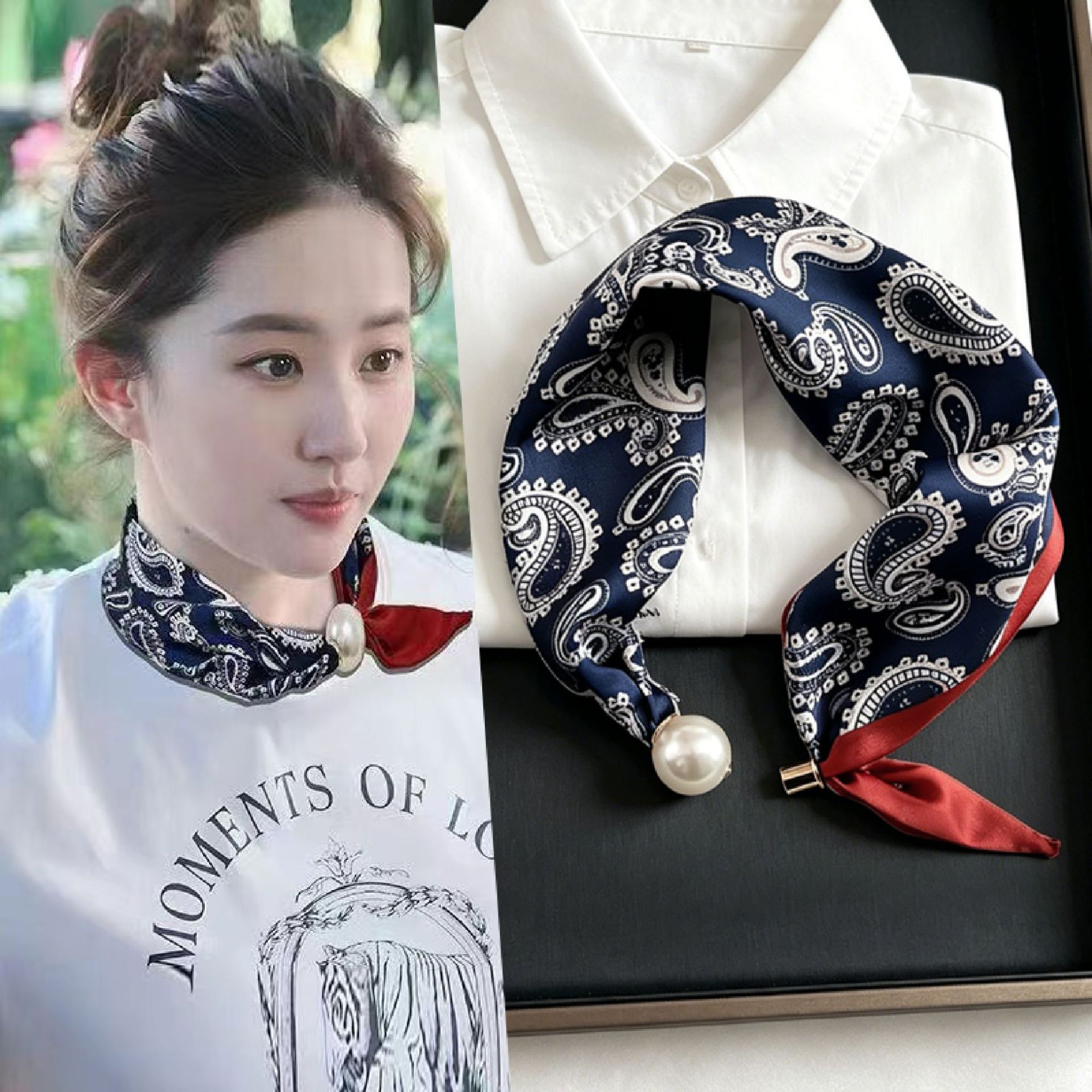 새로운 페이즐리 프린트 진주 꼬리 자석 걸쇠 스카프 여 - Ascot Neck Scarf 리뷰 및 가격